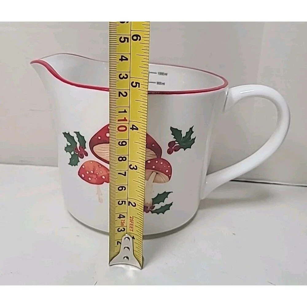 The Bake Shop Mushroom Holly Ceramic Liquid Pouring MEASURING CUP holiday